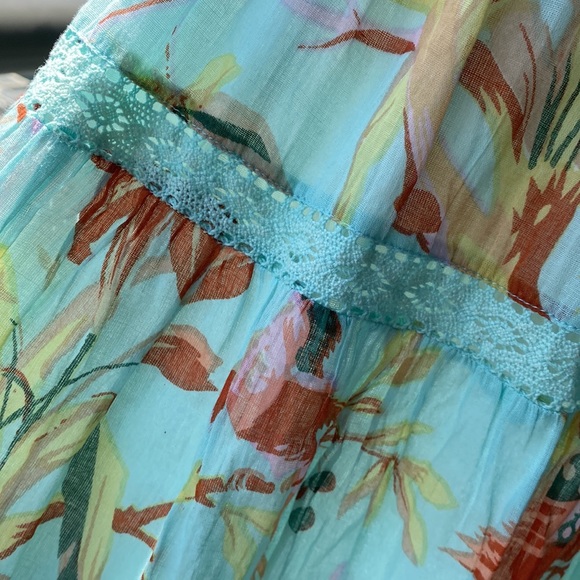 Maxi Spring Boho Dress in Tropical Bird Print Fabric Trimmed in Lace - Small - Picture 14 of 17